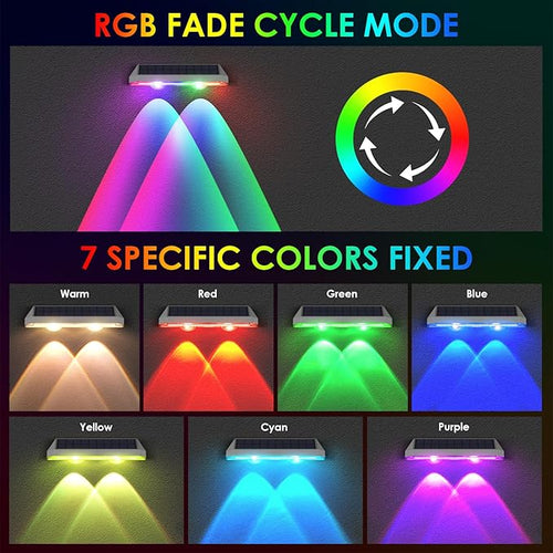 2 Pack Solar Fence Lights Outdoor, 2PK Solar Outdoor Light Warm White & RGB - Image 2