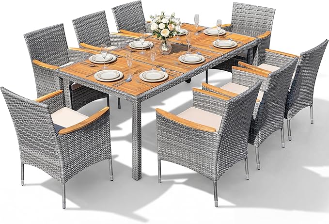 Devoko Outdoor Patio Dining Sets 9 Pieces Wicker Outdoor Dining Table and by DEVOKO