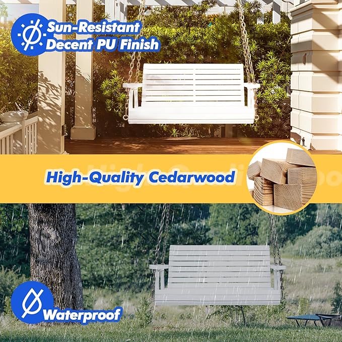 VINGLI Upgraded Patio Wooden Porch Swing - Image 3