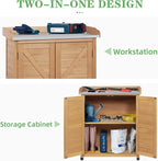 Outdoor Potting Bench with Storage Cabinet and Metal Top, Wood Workstation - Image 6