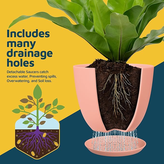 Pink Plant Pots with Drainage Holes & Saucers 15 Pack, Indoor & Outdoor - Image 6