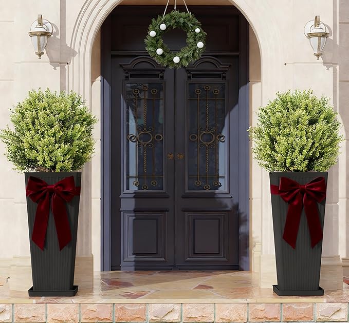 Tall Planters for Outdoor Plants Set of 2, 23.6" Large Taper Flower Plant Pots - Image 5