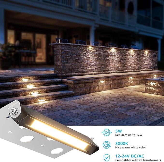 SUNVIE 7 Inch Retaining Wall Lights 5W LED Hardscape Lighting 12V-24V Low - Image 2