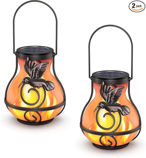 2 Pack Solar Lanterns Outdoor Waterproof, Hanging Hummingbird Flickering Flame by Unknown