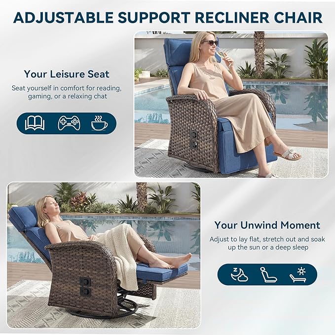 3 Pieces Zero Gravity Patio Swivel Rocking Recliner Chairs Set of 2 - Image 5
