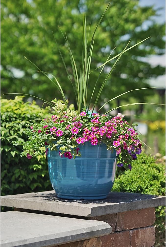 Garden Elements Indoor/Outdoor Glazed Brushed Happy Plastic Planter, Dark Blue - Image 4