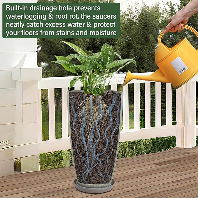 24/21/12 Inch Large Plastic Planter, Lightweight Ceramic-Look Tall Planters - Image 5