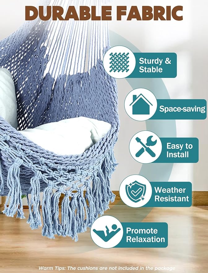 Chihee Hammock Chair Super Large Soft-Spun Cotton Rope Weaving Hanging Chair - Image 2