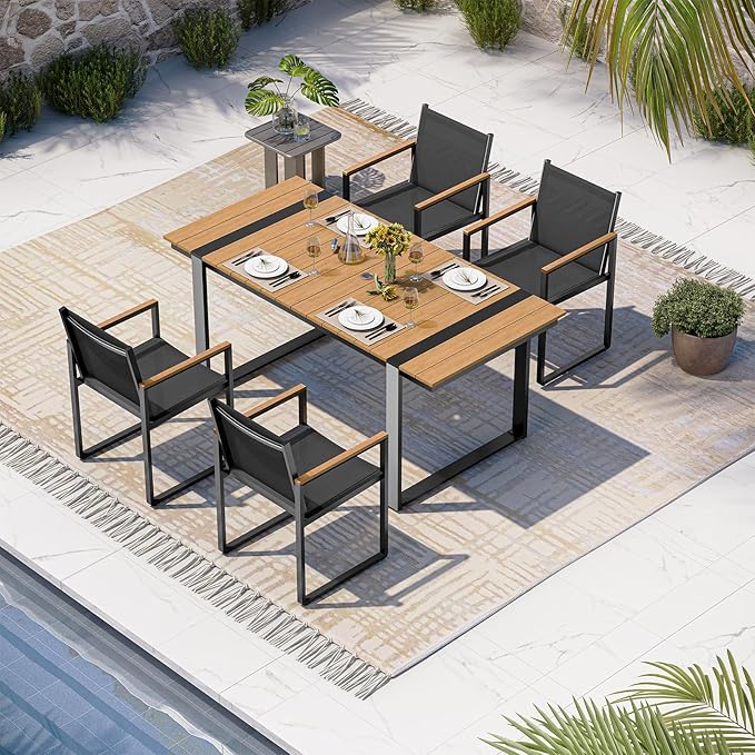 Outdoor Table and Chairs of 4, Patio Dining Sets, HDPS + Aluminum Outdoor by Oasbira