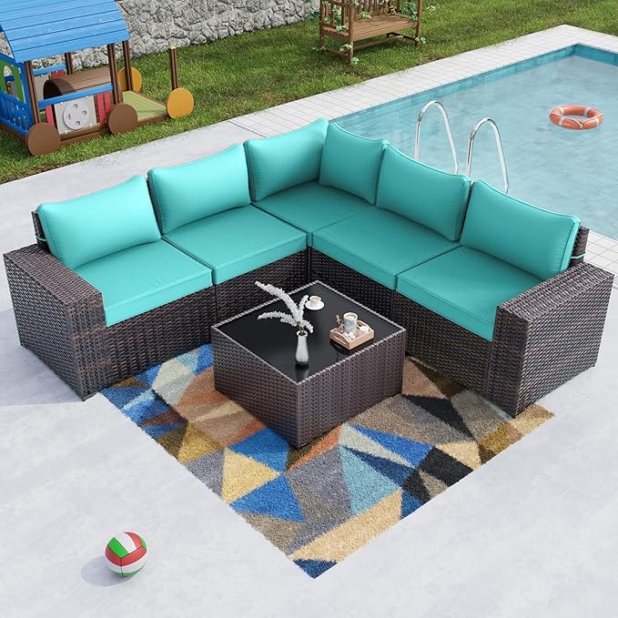 Kullavik 6PCS Outdoor Patio Furniture Set PE Wicker Rattan Sectional Sofa Patio by KULLAVIK