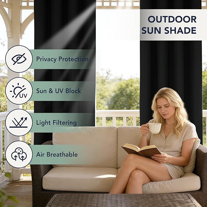 Black Outdoor Curtains for Patio Waterproof - Image 3