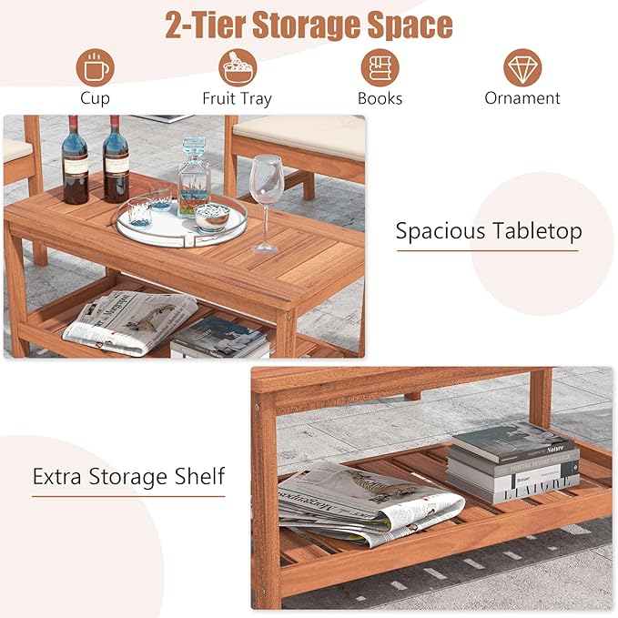 Tangkula Wood Outdoor Coffee Table, 2-Tier Patio Coffee Table - Image 5