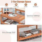 Tangkula Wood Outdoor Coffee Table, 2-Tier Patio Coffee Table - Image 5