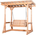 Backyard Discovery Callahan 8' x 5' Cedar Wood Outdoor Patio Pergola Swing Bench - Image 2