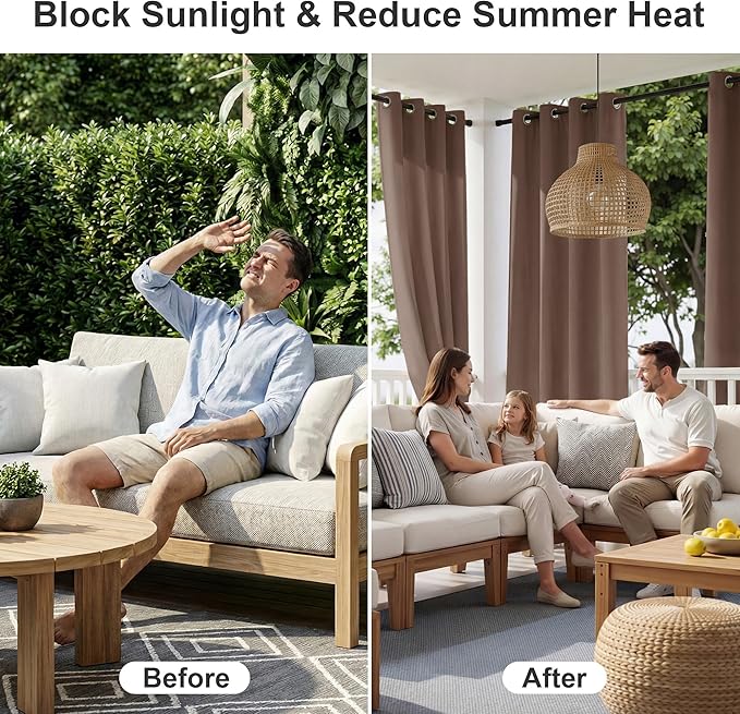 RYB HOME Outdoor Curtains for Patio Waterproof Block Sunlight Thermal Insulated - Image 2