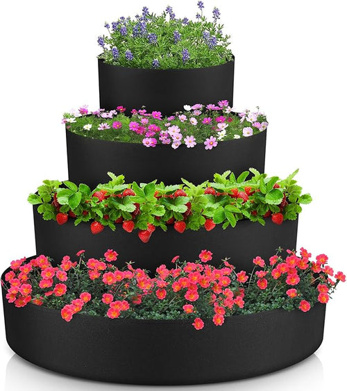 4 Pcs Plant Grow Bags 4 Tiered Strawberry Planter Tower Fabric Raised Garden by Unknown
