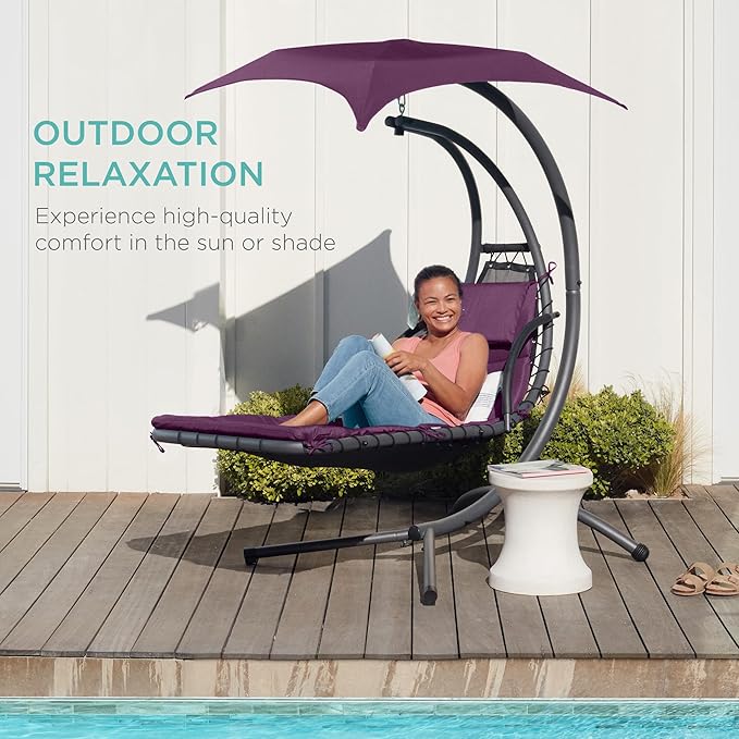Best Choice Products Outdoor Hanging Curved Steel Chaise Lounge Chair Swing - Image 8