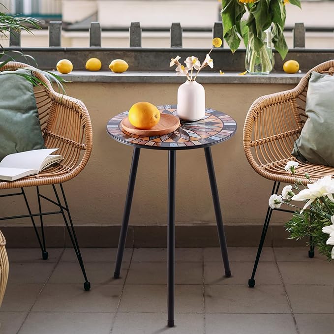 Party Zealot 1 Pack Metal Mosaic Round Side Table Small 13.4" End Patio Round - Image 7