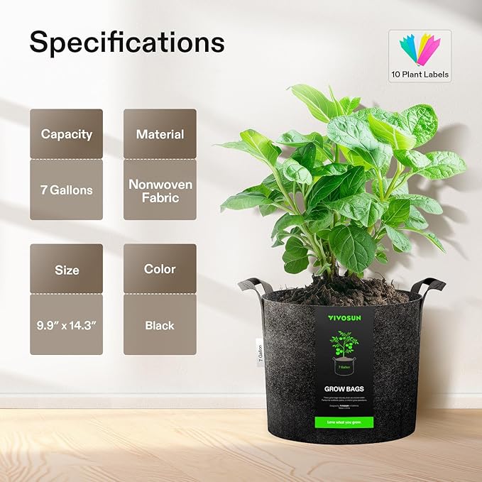 VIVOSUN 5-Pack 7 Gallon Plant Grow Bags, Heavy Duty Thickened Nonwoven Fabric - Image 6