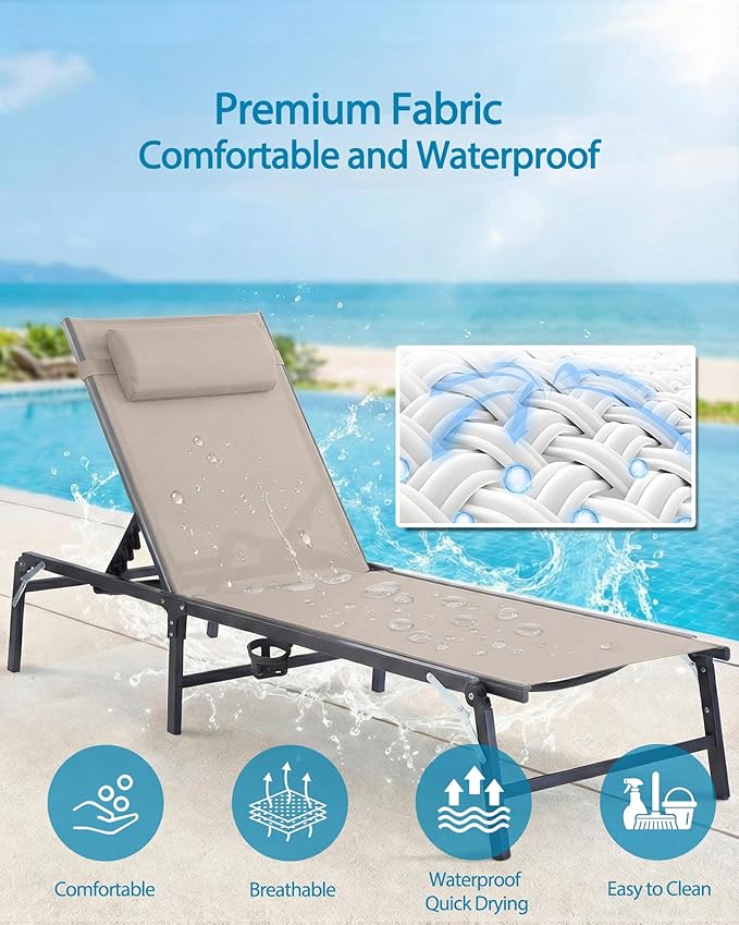 4 Pack Foldable Chaise Lounge Chair - Image 5