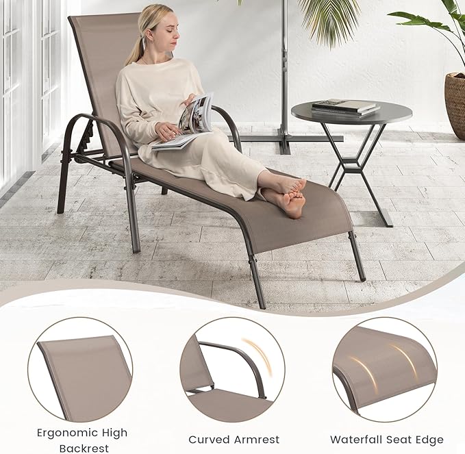 Giantex 2 Pack Patio Lounge Chair, Outdoor Chaise Lounge - Image 4