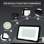 2Pack LED Flood Light Outdoor, 250W LED Work Light 25500lmwith 6FT US Plug - Image 5