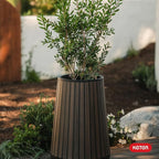 Keter Signature Conic 28.5 Inch Tall Round Large Wood Look Planter - Image 11