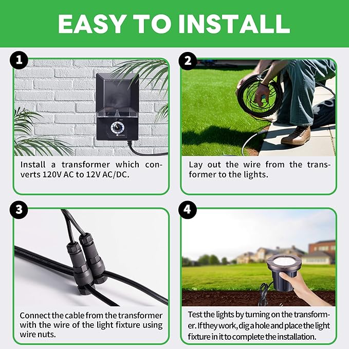 Landscape Well Lights Kit, 4 Pack LED Low Voltage Ground Lights and 100W - Image 8