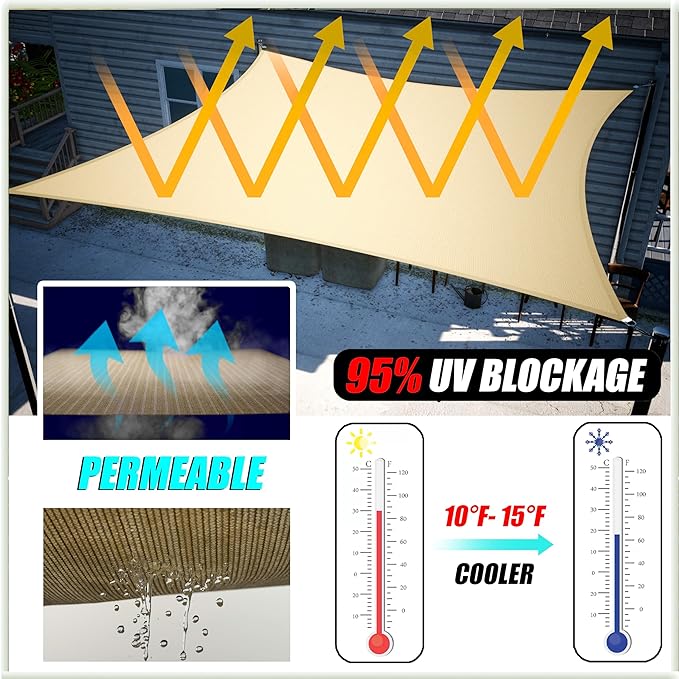 Amgo Custom Size 7' x 14' x 15.7' Sand Beige Right Triangle Sun Shade Sail - Image 5
