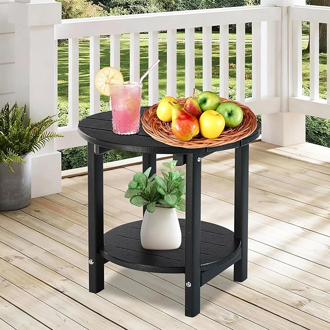 LZRS Round Adirondack Side Table Double End Table, Outdoor Side Tables - Image 6