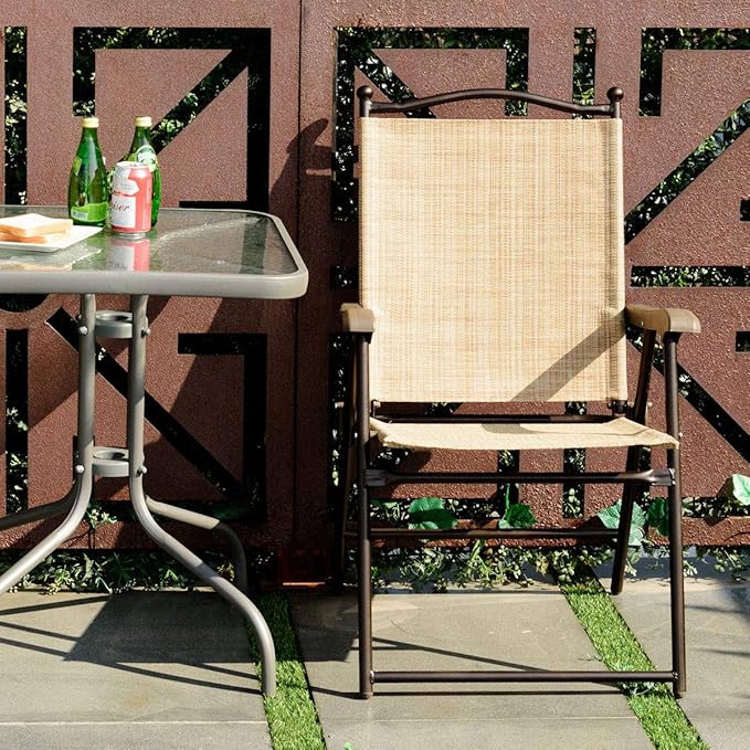 Giantex Set of 2 Patio Folding Chairs, Outdoor Patio Dining Chairs w/Armrest - Image 4