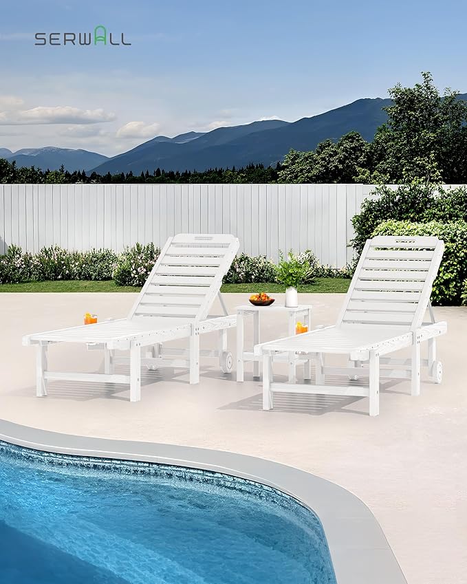 SERWALL Outdoor Chaise Lounge Set of 6, HDPE Pool Lounge Chair - Image 6