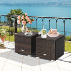 Tangkula 2 Pieces Patio Ottomans, Patiojoy Hand-Woven PE Rattan Side Table - Image 2