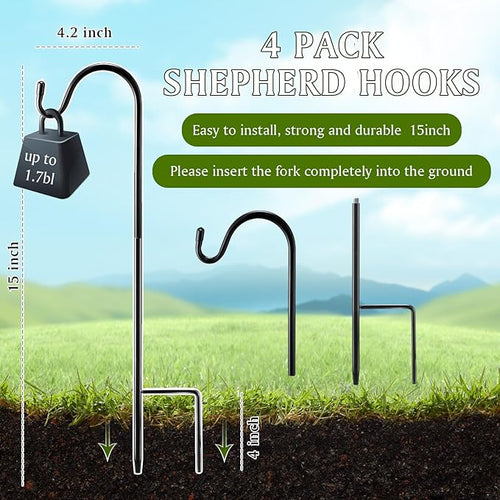 4 Pcs 15 Inch Shepherds Hook for Outdoor Adjustable Bird Feeder Pole Metal - Image 2