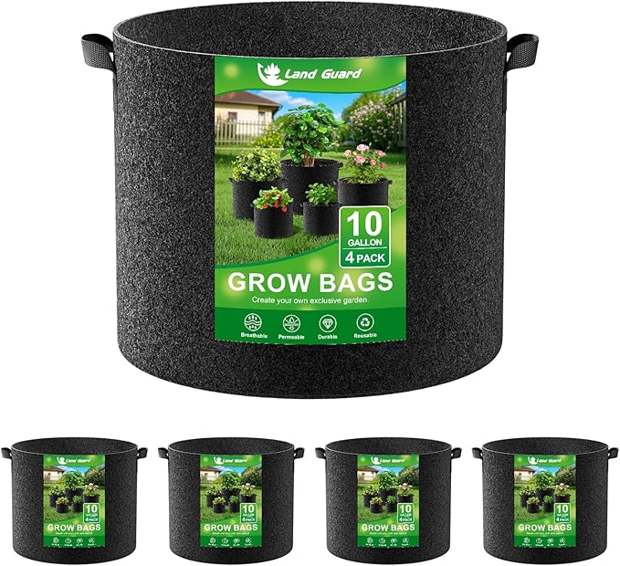 Land Guard 4-Pack Fabric Grow Bags 10 Gallon, Thickened Nonwoven Garden Pots by LandGuard