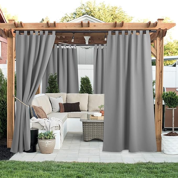 NICETOWN 2 Panels Patio Curtainss Outdoor Waterproof 84 Long, Detachable Sticky - Image 2