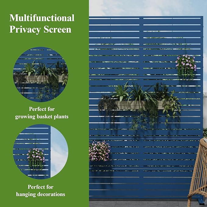Casaphoria Metal Privacy Screen Outdoor, Louvered Blue - Image 4