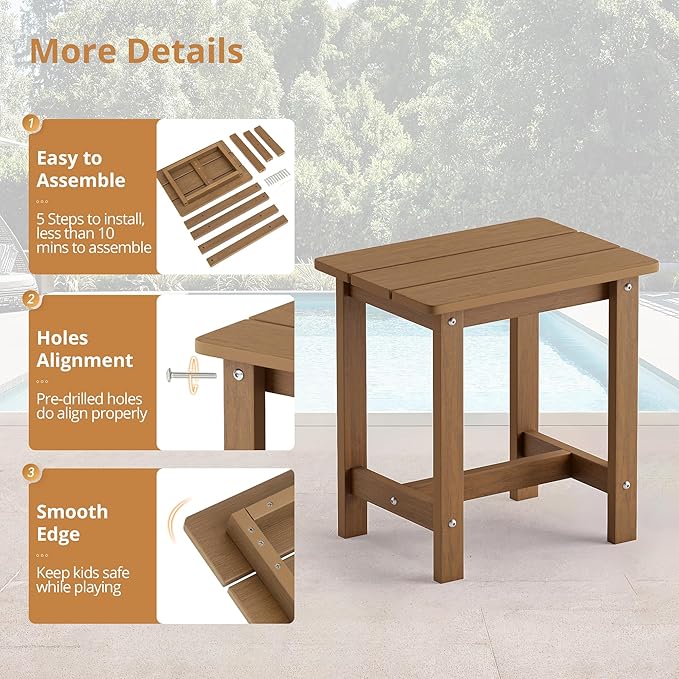 LUE BONA Outdoor Side Table Set of 2, HDPS Small Outdoor Table, Adirondack Side - Image 7