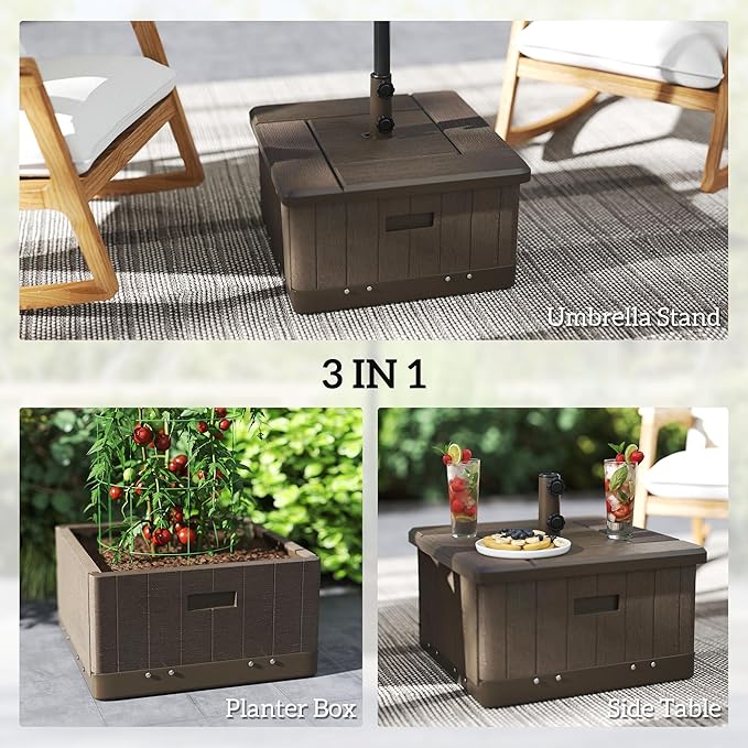 Outsunny 3-in-1 Outdoor Umbrella Base, Coffee End Table, Planter Box - Image 4