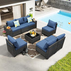 8 Pieces Patio Furniture Set All-Weather Outdoor Wicker Sectional Conversation by JOYURE