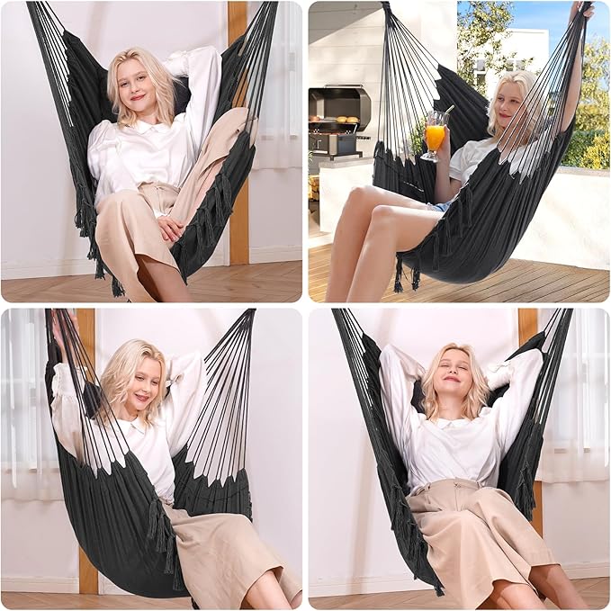 Y- STOP Hammock Chair Hanging Rope Swing, Max 500 Lbs, 2 Cushions Included - Image 7