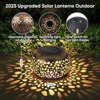 Solar Lanterns Waterproof Outdoor Decor: 2 Pack Hollow Out Retro Metal Solar - Image 3
