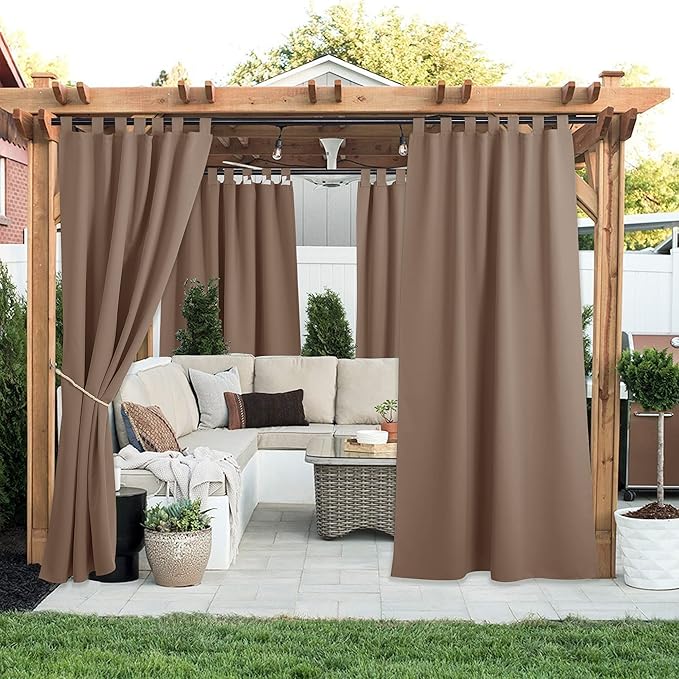 NICETOWN Outdoor Curtainss for Patio Waterproof, Self-Stick Tab Top Blackout - Image 2
