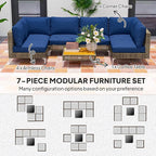 Outsunny 7 Piece Wicker Patio Furniture Set, Modular Outdoor Sectional - Image 4
