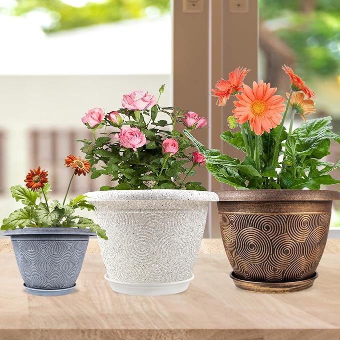 14 Inch Large Planter Pot for Plants Indoor Outdoor, 4 Pack Plastic Flower Pots - Image 2