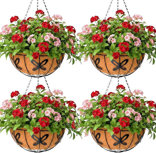 12 inch Metal Hanging Baskets For Plants Outdoor 4 Pack Round Metal Wire by JFFLYIT