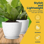 White Gray Plant Pots with Drainage Holes & Saucers 5 Pack, Indoor & Outdoor - Image 3