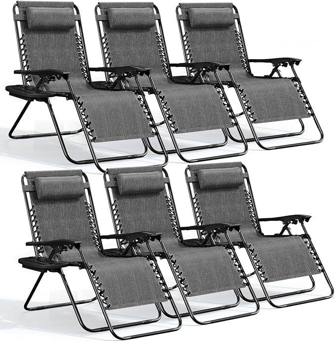 Nestl Zero Gravity Chairs Set of 6, Patio Lounge Chair Outdoor by Nestl