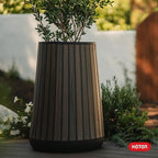 Keter Signature Conic 28.5 Inch Tall Round Large Wood Look Planter - Image 13