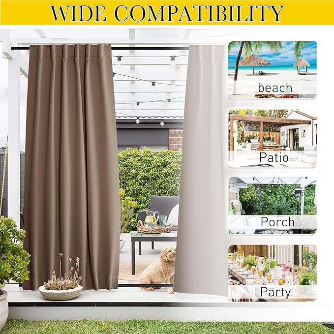 NICETOWN 2 Panels Outdoor Curtains Waterproof Pocket & Back Tab on Top & Bottom - Image 7